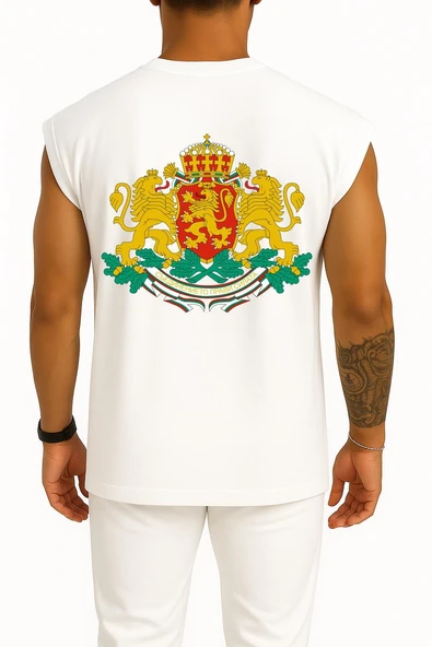 Oversize Coat Of Arms Of Bulgaria Kingdom Of Bulgaria Cep ve Sırt Tasarımlı Atlet - Resim 11