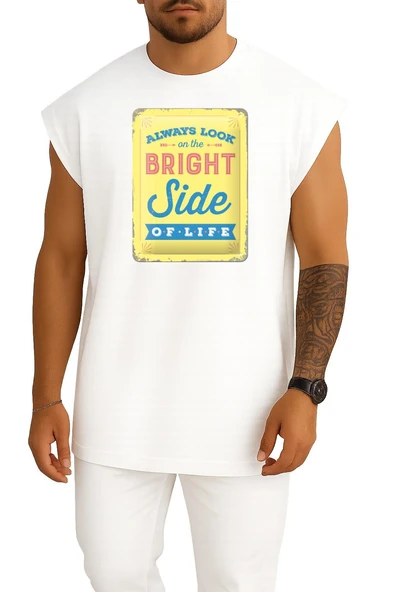 Oversize Always Look On The Bright Side Of Life Metal Monty Göğüs Tasarımlı Atlet - Resim 5