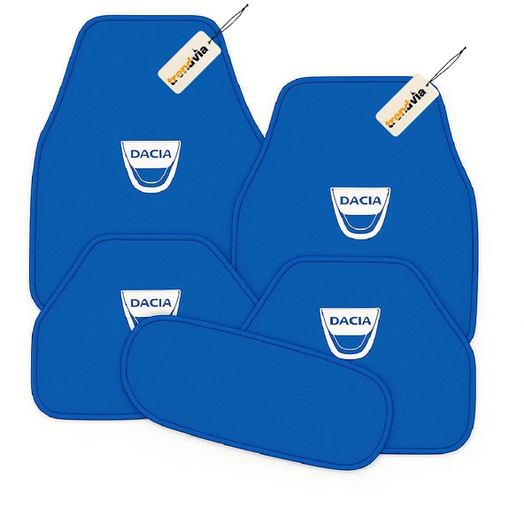 Mavi Renk Dacia Uyumlu Araba Halı Paspas Takımı  5’li Set, Logolu, Su Geçirmez Kaymaz Zemin