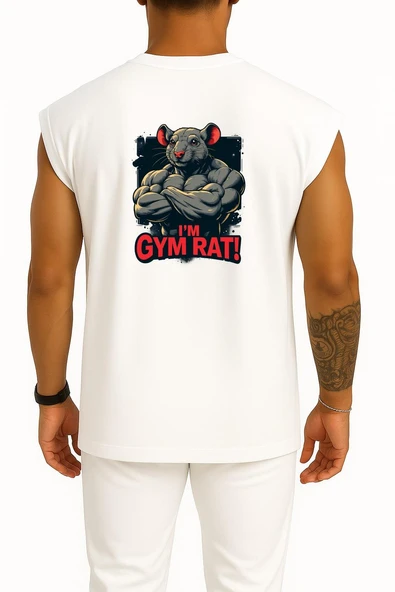 Oversize Ben Gym Faresiyim - Kaslı Fare Cep ve Sırt Tasarımlı Atlet - Resim 8