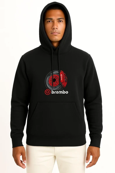Kapüşonlu Brembo Fren Disk Ve Kaliper Göğüs Tasarımlı Unisex Sweatshirt - Resim 9