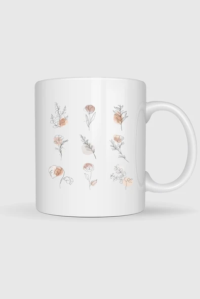 Flowers Line Art Botanical Watercolor Tasarımlı Kupa Bardak ürün görseli