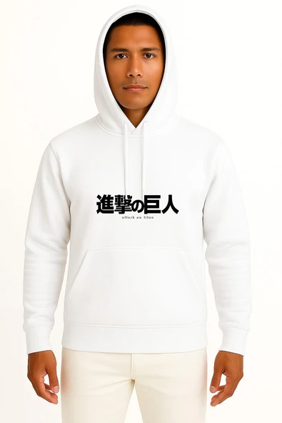 Kapüşonlu Attack On Titan Göğüs Tasarımlı Unisex Sweatshirt - Resim 5