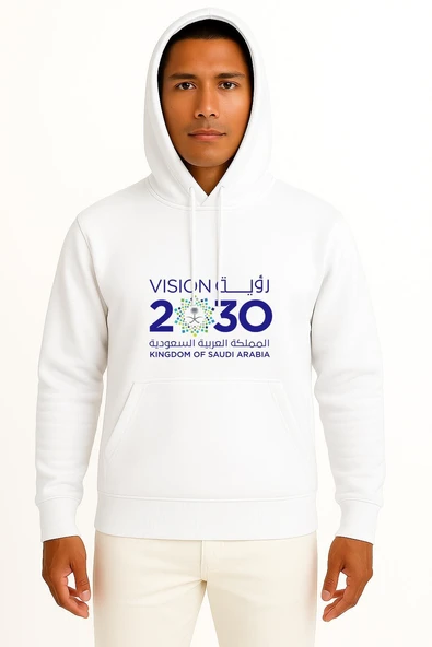 Kapüşonlu Kingdom Of Saudi Arabia 2030 Göğüs Tasarımlı Unisex Sweatshirt - Resim 5