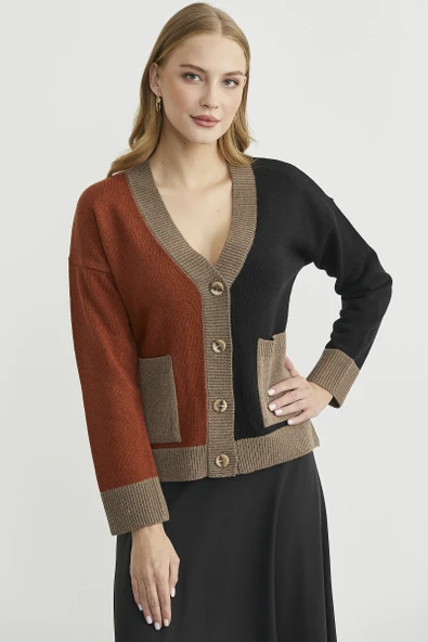 Renk Geçişli Oversize Yünlü Triko Hırka - Siyah ürün görseli