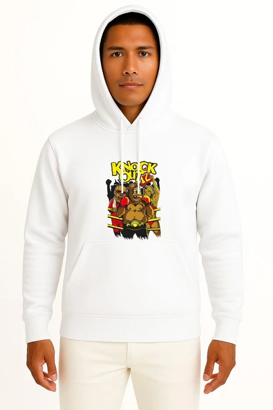 Kapüşonlu Boksör Goril - Orangutan Göğüs Tasarımlı Unisex Sweatshirt - Resim 3