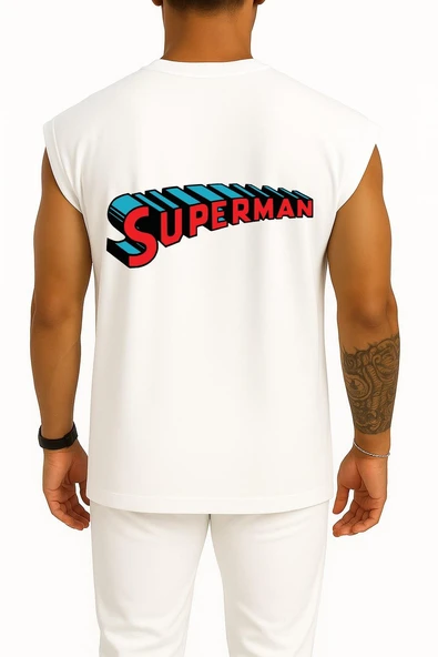Oversize Superman Logo Göğüs ve Sırt Tasarımlı Atlet - Resim 8