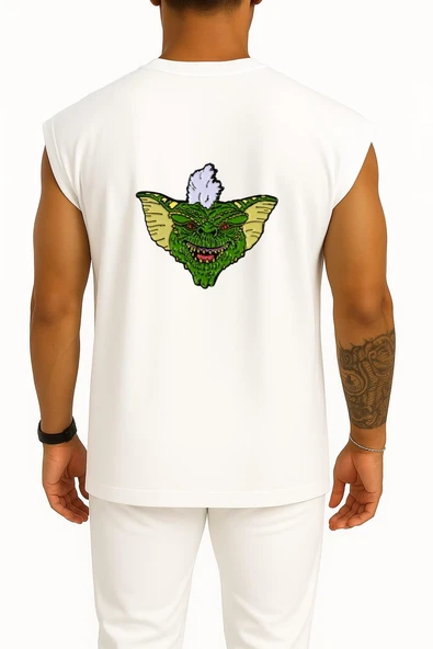 Oversize Stripe Gizmo Lapel Pin Mogwai Gremlin Cep ve Sırt Tasarımlı Atlet - Resim 5