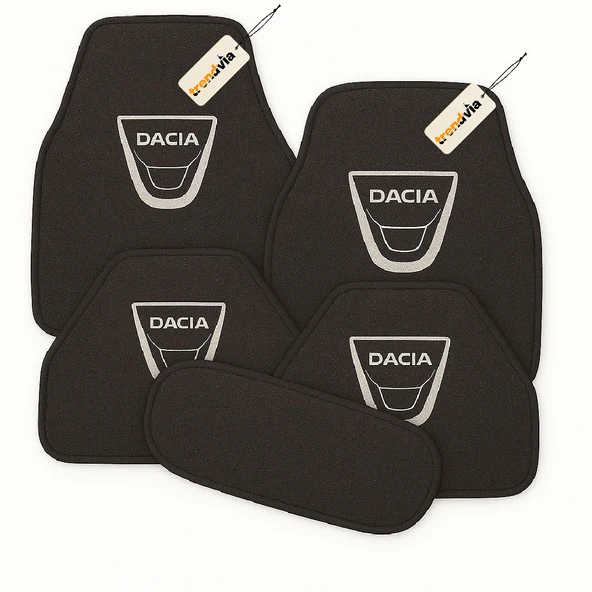 Antrasit Renk Dacia Uyumlu Araba Halı Paspas Takımı  5’li Set, Logolu, Su Geçirmez Kaymaz Zemin
