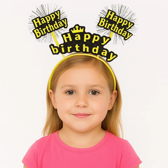 Sarı Renk Işıltılı Yazılı Doğum Günü Parti Tacı ürün görseli