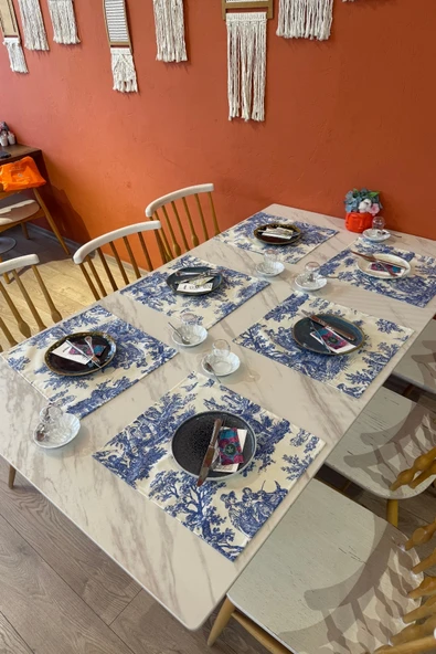 Toile de Jouy | %100 Pamuk 6’lı Amerikan Servis Seti 37x42 cm - ZT300 Mavi - 2