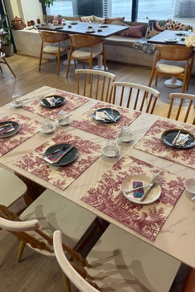 Toile de Jouy | %100 Pamuk 6’lı Amerikan Servis Seti 37x42 cm - ZT300  Kırmızı - 2