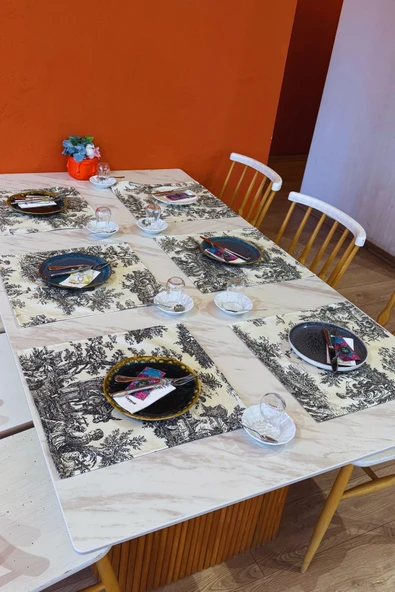 Toile de Jouy | %100 Pamuk 6’lı Amerikan Servis Seti 37x42 cm - ZT300 siyah - 2