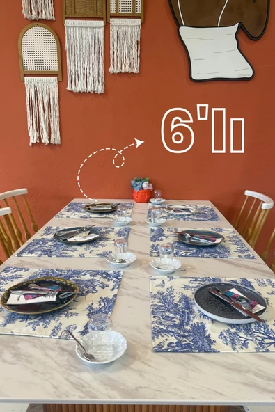 Toile de Jouy | %100 Pamuk 6’lı Amerikan Servis Seti 37x42 cm - ZT300  Mavi