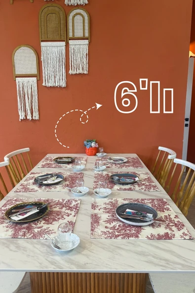 Toile de Jouy | %100 Pamuk 6’lı Amerikan Servis Seti 37x42 cm - ZT300 Kırmızı