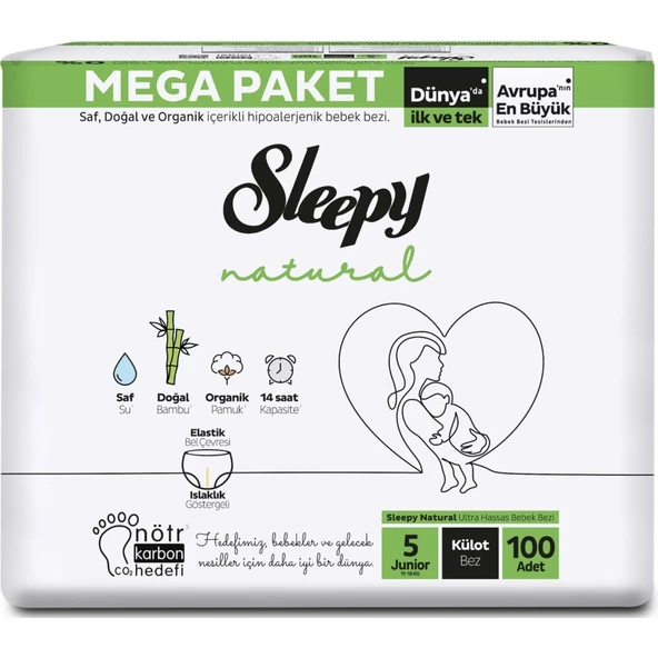 NessiWorld Natural Külot Bez Mega Paket 5 Beden 11-18 Kg 100 Adet - Resim 2