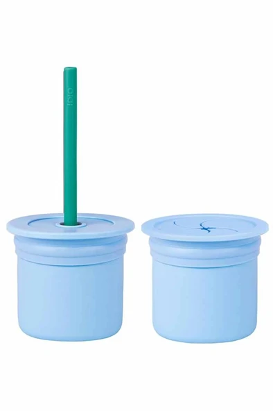 Pipetli Silikon Bardak Seti Mineral Blue / Aqua Green