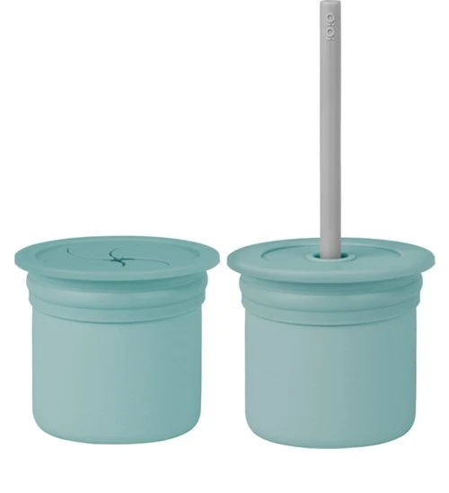 Pipetli Silikon Bardak Seti Aqua Green / Powder Grey