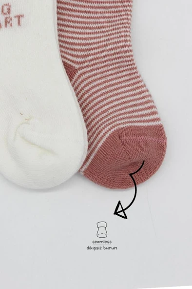 NessiWorld Big Heart Penye Soket Çorap 2'Li BS10117 Pudra - Resim 3