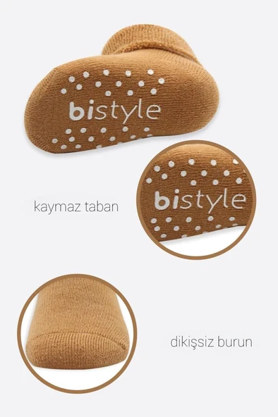 NessiWorld Çemberli Kaymaz Havlu Soket Çorap 2'Li BS10503 Bej-Hardal - Resim 4