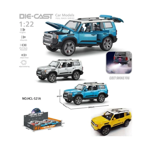 HCL-521A Çek Bırak 1:22 Sesli Ve Işıklı Buharlı Metal Jeep ürün görseli