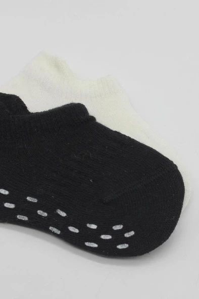 NessiWorld 2'Li Sneakers Kaymaz Basic Penye Çorap BS20103 Siyah Ekru - Resim 4