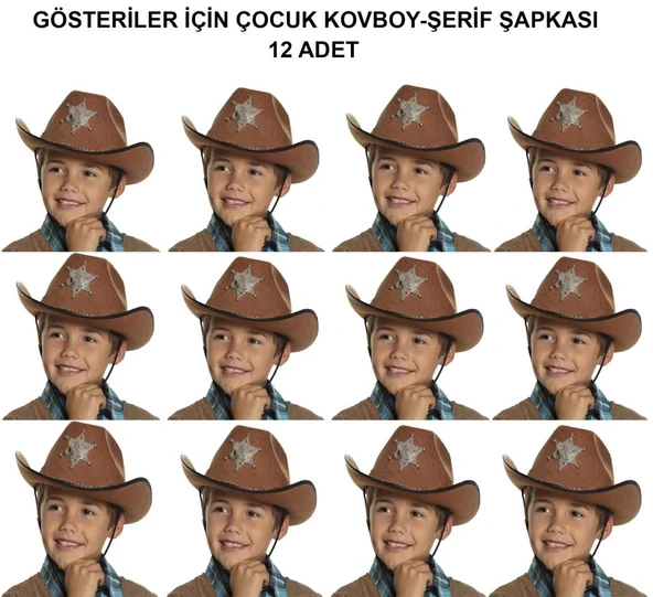 Kovboy Şerif Şapkası Kahve 12 Adet - Kostüm, Parti ve Gösteri Şapkası - Resim 2