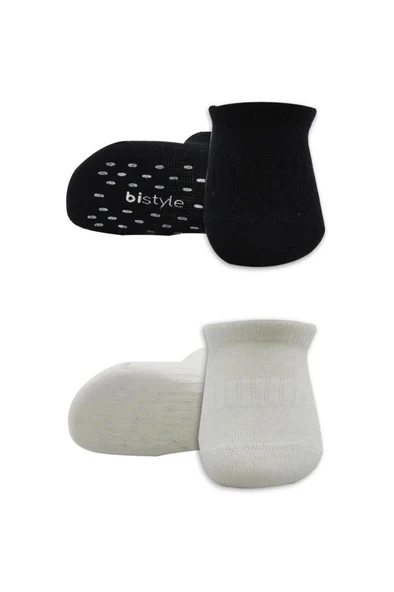 NessiWorld 2'Li Sneakers Kaymaz Basic Penye Çorap BS20103 Siyah Ekru - Resim 2