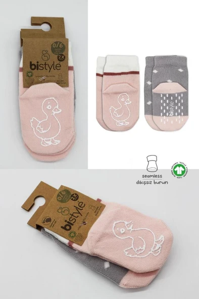 NessiWorld Hayvan Figür Kaymaz Kız Soket Çorap 2'Li BS10120 Gri - Resim 5