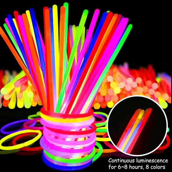 Karanlıkta Yanan Parlayan Fosforlu Glow Stick Çubuk Bileklik 50 Adet - Resim 2