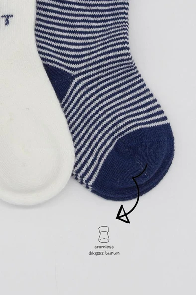 NessiWorld Big Heart Penye Soket Çorap 2'Li BS10117 Lacivert - Resim 4