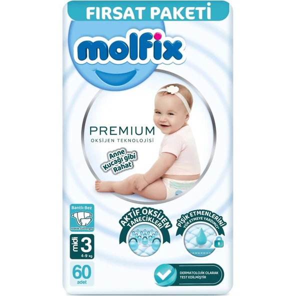 Molfix Premium Bebek Bezi Fırsat Paketi 3 Beden 4-9 Kg 60 Adet ürün görseli
