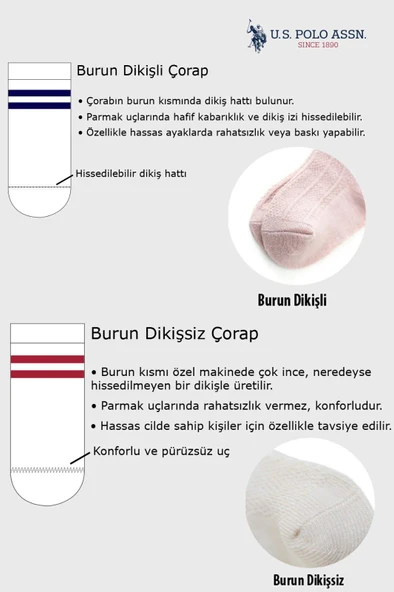 U.S.Polo Kız Bebek Çorap USB2208 Pudra Ekru Somon - Resim 2