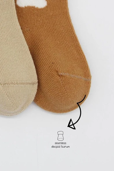 NessiWorld Bear Penye Soket Çorap 2'Li BS10116 Bej - Resim 3