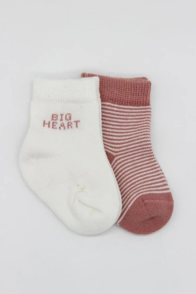 NessiWorld Big Heart Penye Soket Çorap 2'Li BS10117 Pudra - Resim 2