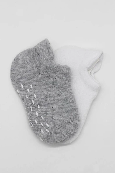 NessiWorld 2'Li Sneakers Kaymaz Basic Penye Çorap BS20103 Gri Beyaz - Resim 4
