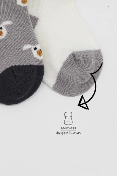 NessiWorld Love Dog Penye Soket Çorap 2'Li BS10118 Gri - Resim 3