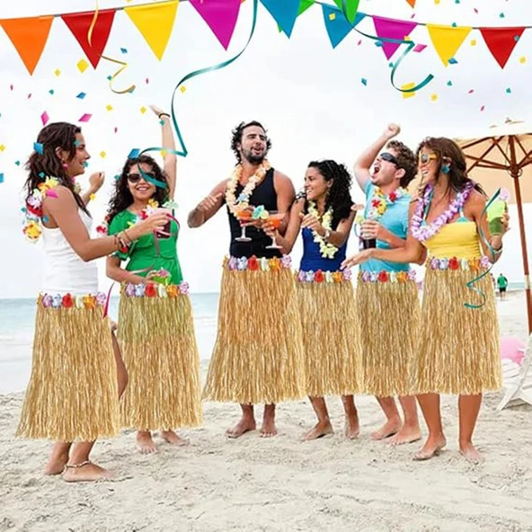 Hawaii Tarzı Hula Eteği – 60 cm Hasır Naturel Etek - Resim 5