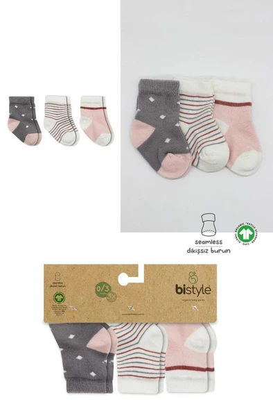 NessiWorld 3'Lü Penye Kız Soket Çorap BS10112 Gri - Resim 5