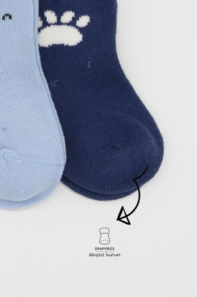NessiWorld Bear Penye Soket Çorap 2'Li BS10116 Mavi - Resim 3