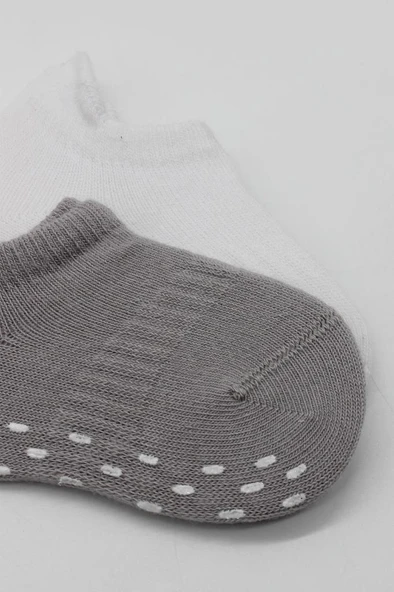 NessiWorld 2'Li Sneakers Kaymaz Colours Penye Çorap BS20104 Gri Beyaz - Resim 3