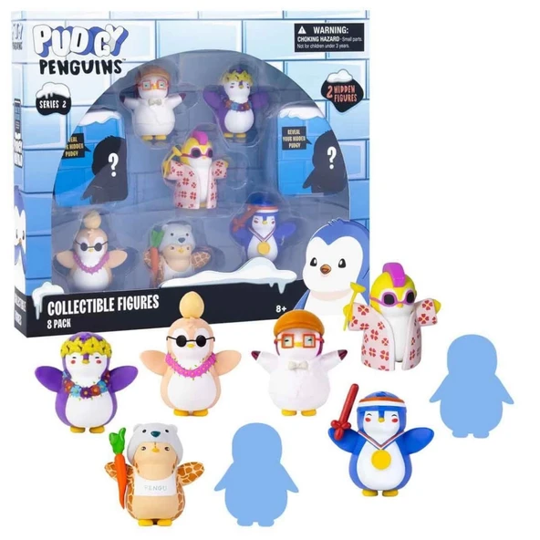 Pudgy Penguins 8'li Figür Seti S2 Bayrak Tutan Penguenli Set - Resim 2