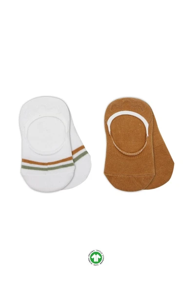 NessiWorld 2'Li Penye Babet Silikon Çemberli Çorap 30102 Hardal Beyaz ürün görseli