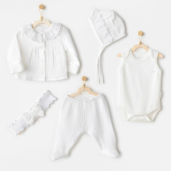 NessiWorld AC25840 Natural Gift Müslin 5'Li Hastane Çıkışı White ürün görseli