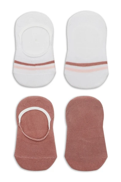 NessiWorld 2'Li Penye Babet Silikon Çemberli Çorap 30102 Pudra Beyaz - Resim 4