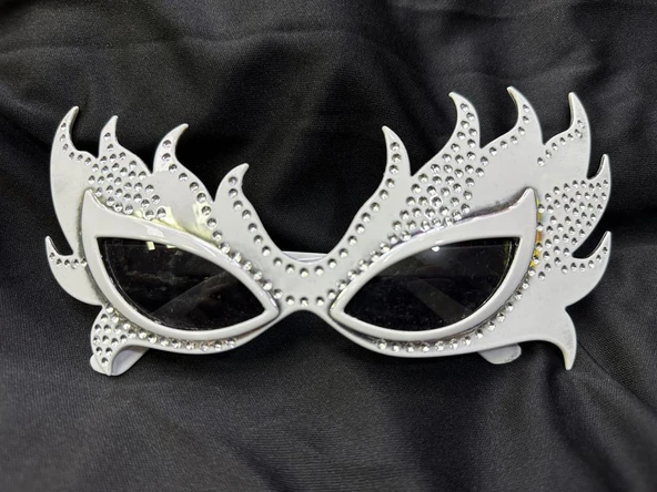 Taşlı Göz Kamaştıran Gecenin Yıldızı Beyaz Parti Alev Gözlük ürün görseli