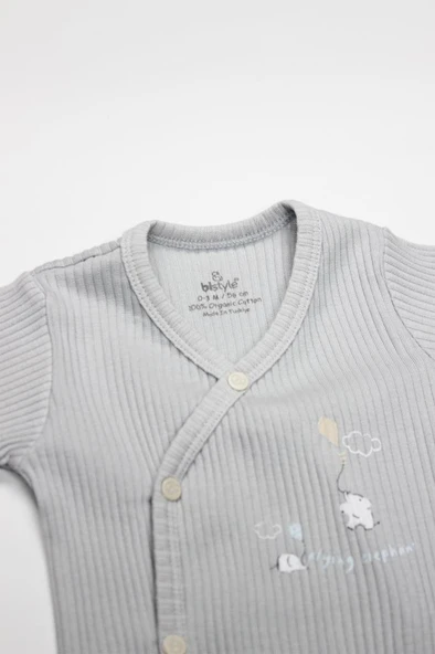 NessiWorld Flying Elephant 2'li Yarım Kol Badi 17117 Ekru Gri - Resim 3