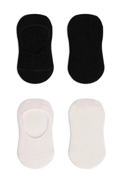 NessiWorld 2'Li Penye Babet Silikonlu Basic Çorap 30104 Siyah Ekru - Resim 4