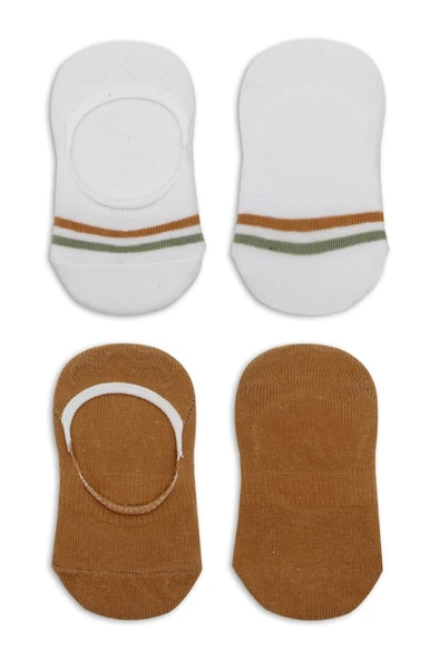 NessiWorld 2'Li Penye Babet Silikon Çemberli Çorap 30102 Hardal Beyaz - Resim 4