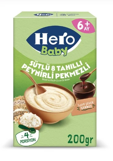 Hero Baby Sütlü 8 Tahıllı Peynirli Pekmezli Kaşık Mama 200 Gr ürün görseli